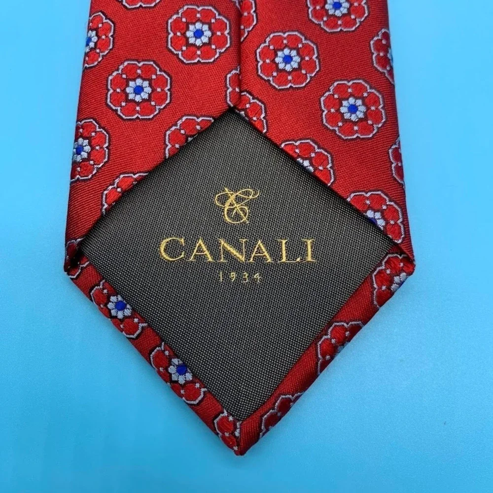 Canali Red Floral 100% Silk Luxury Men's Classic Neck Tie Made in Italy